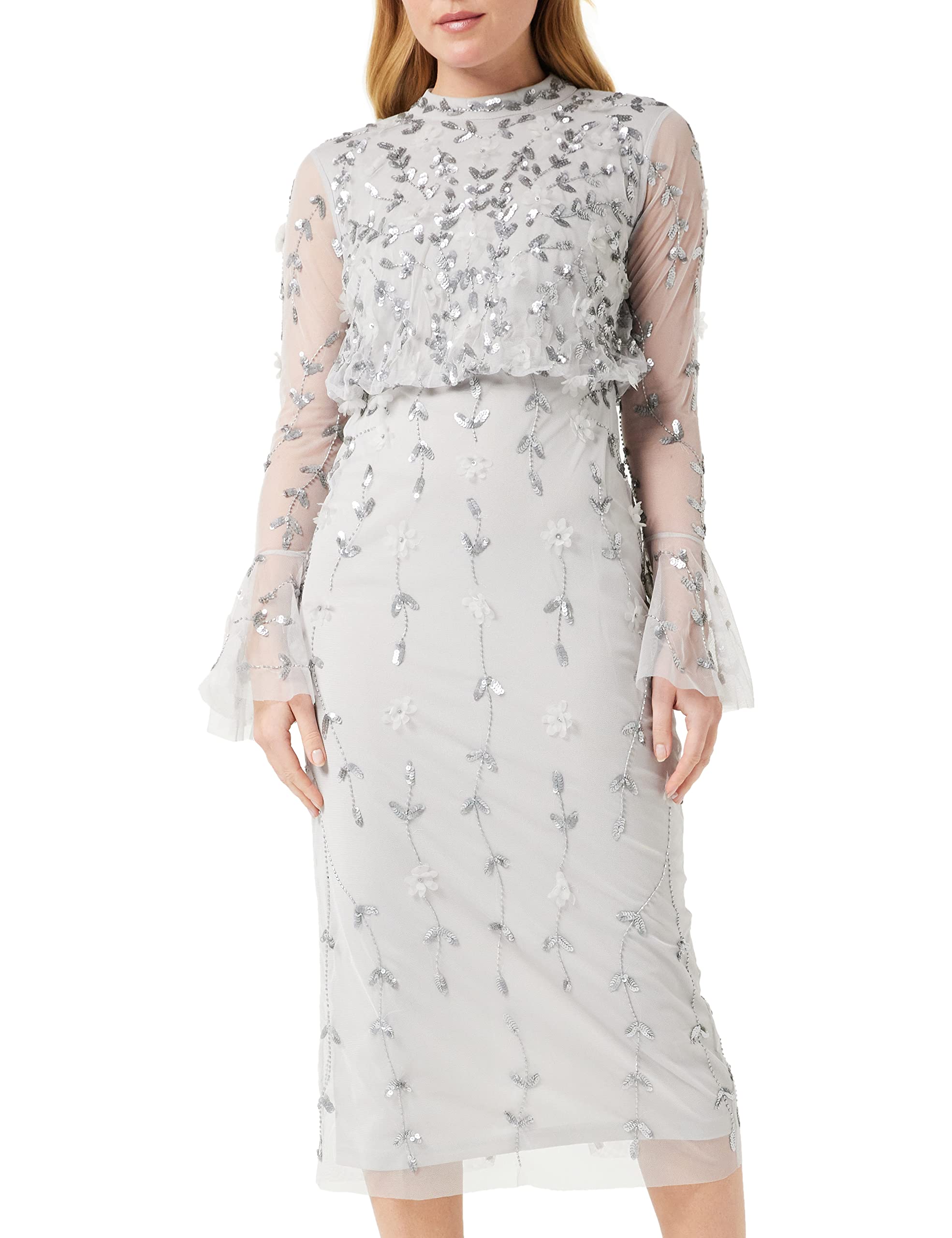 Frock and Frill Women's Embellished Dress Special Occasion, Grey, 8