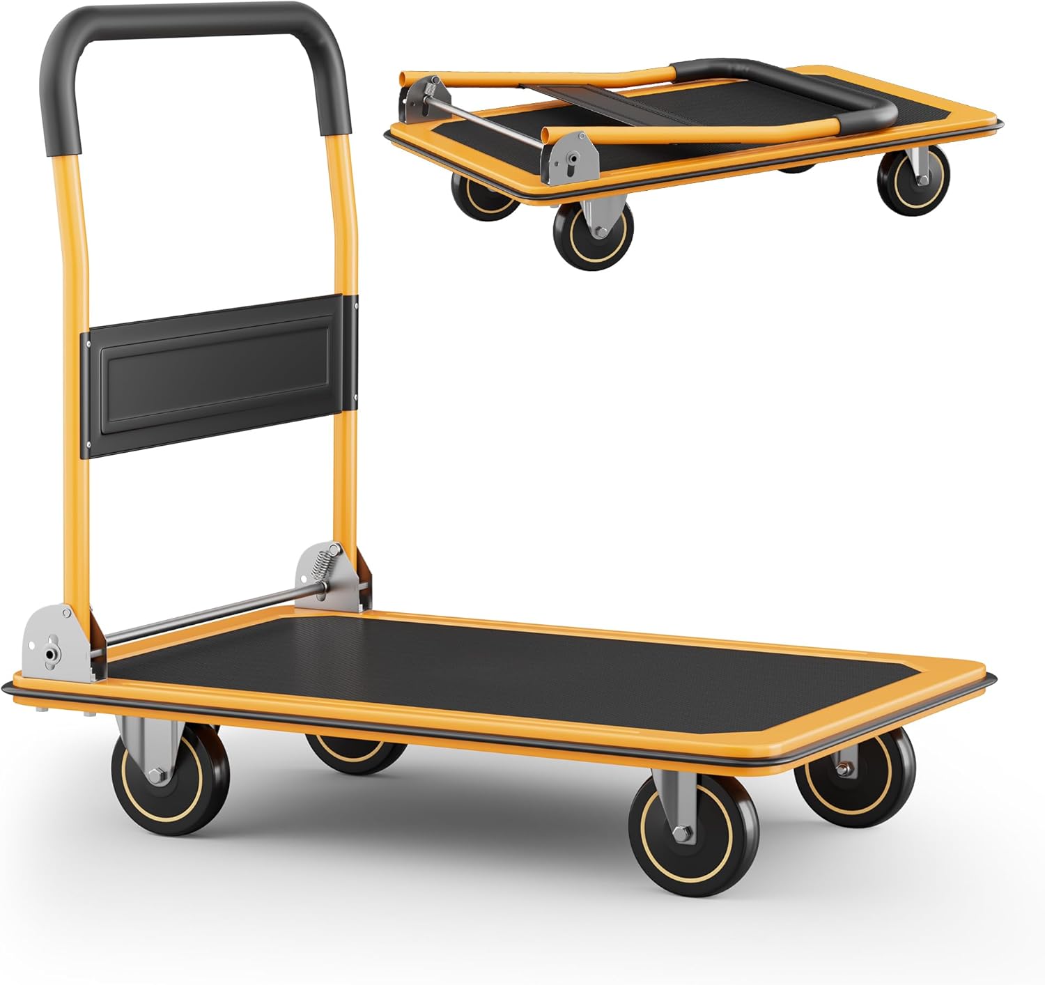 Foldable Push Cart Dolly | 330 lbs. Capacity | Heavy Duty Moving Platform Hand Truck with Swivel Wheels | Small Flatbed Cart | Space Saving Push Handle-b3