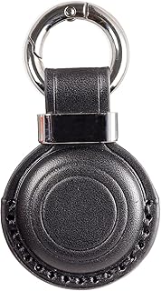 KEEPXYZ Genuine Leather Airtag Holder Suitable for Apple Airtag Keychain Leather, Secure Air Tag Holder with Stainless Steel Ring Lock, Durable Airtag Case Cover Key Ring - Black V2.0 (No Hole)