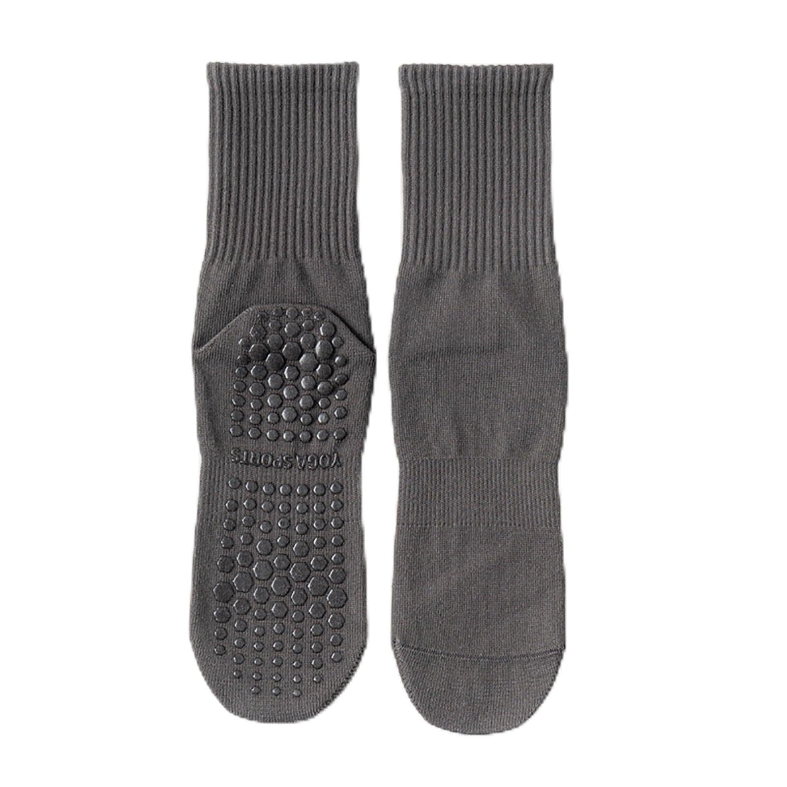 Women's Dark Gray Long Pilates Socks, Non Slip Grip Crew Socks For Yoga, Barre, Dance, Ballet