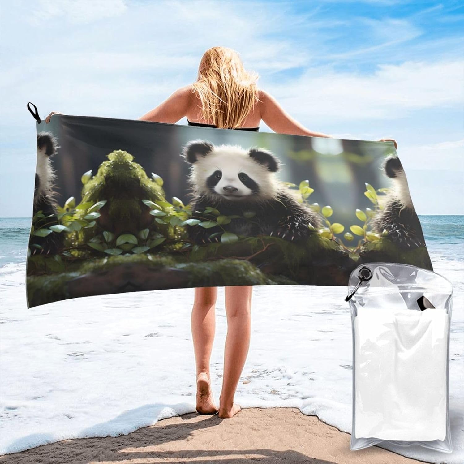 Horizontal Panda Cubs in the Forest 27.5"x55" Printed Towel - Outdoor Hiking/Business Trip Gift - Multifunctional Bath Towel