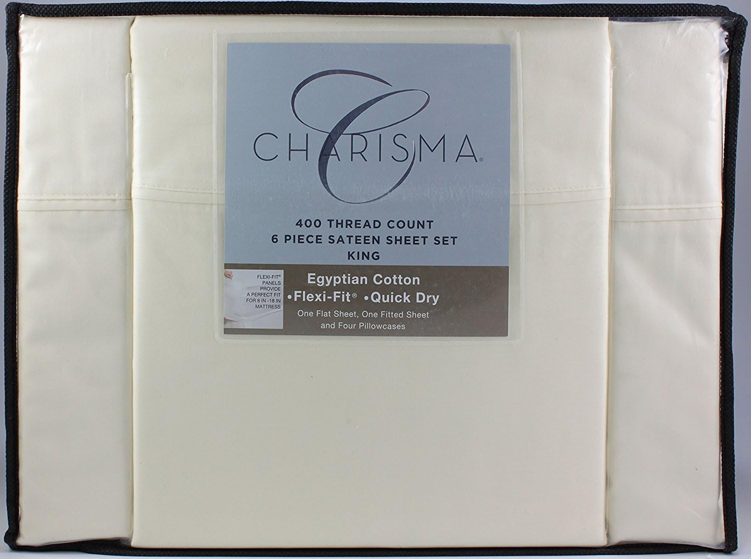 Charisma 400 Thread Count King Sateen Sheet Set, Ivory