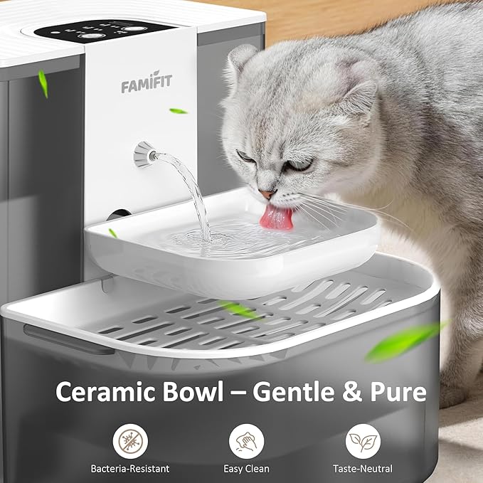 Fuente de Agua Automática para Gatos Famifit 4.5L, Batería Recargable, Control por Tiempo y Volumen miniatura 4