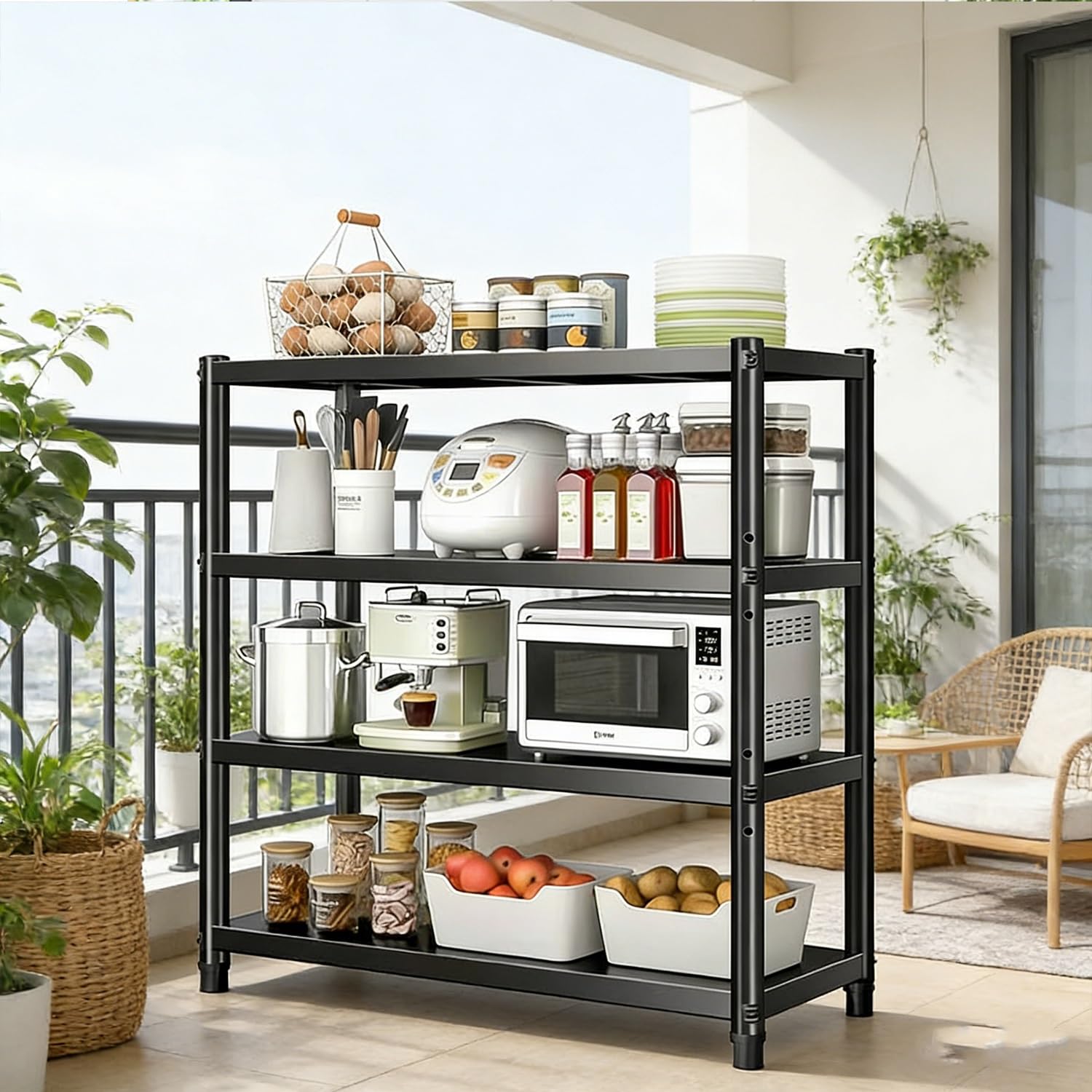 Scaffale da cucina in metallo resistente a 4 ripiani, ripiani regolabili per dispensa e garage (120 cm di altezza x 50 cm di lunghezza x 45 cm di larghezza), soluzione multifunzionale per scaffali per