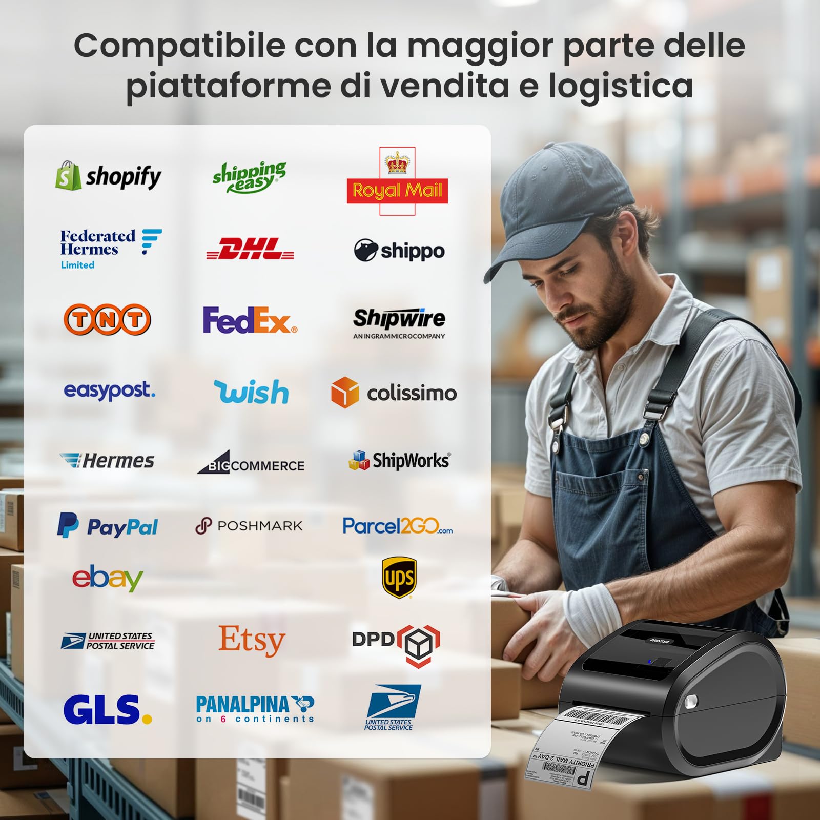 Phomemo D520BT Stampante Termica Bluetooth 4x6 per Etichette di Spedizione, Senza Inchiostro - Compatibile con Smartphone, PC/Mac, Android/iOS, Windows, Colissimo, UPS, Amazon, eBay, Nero