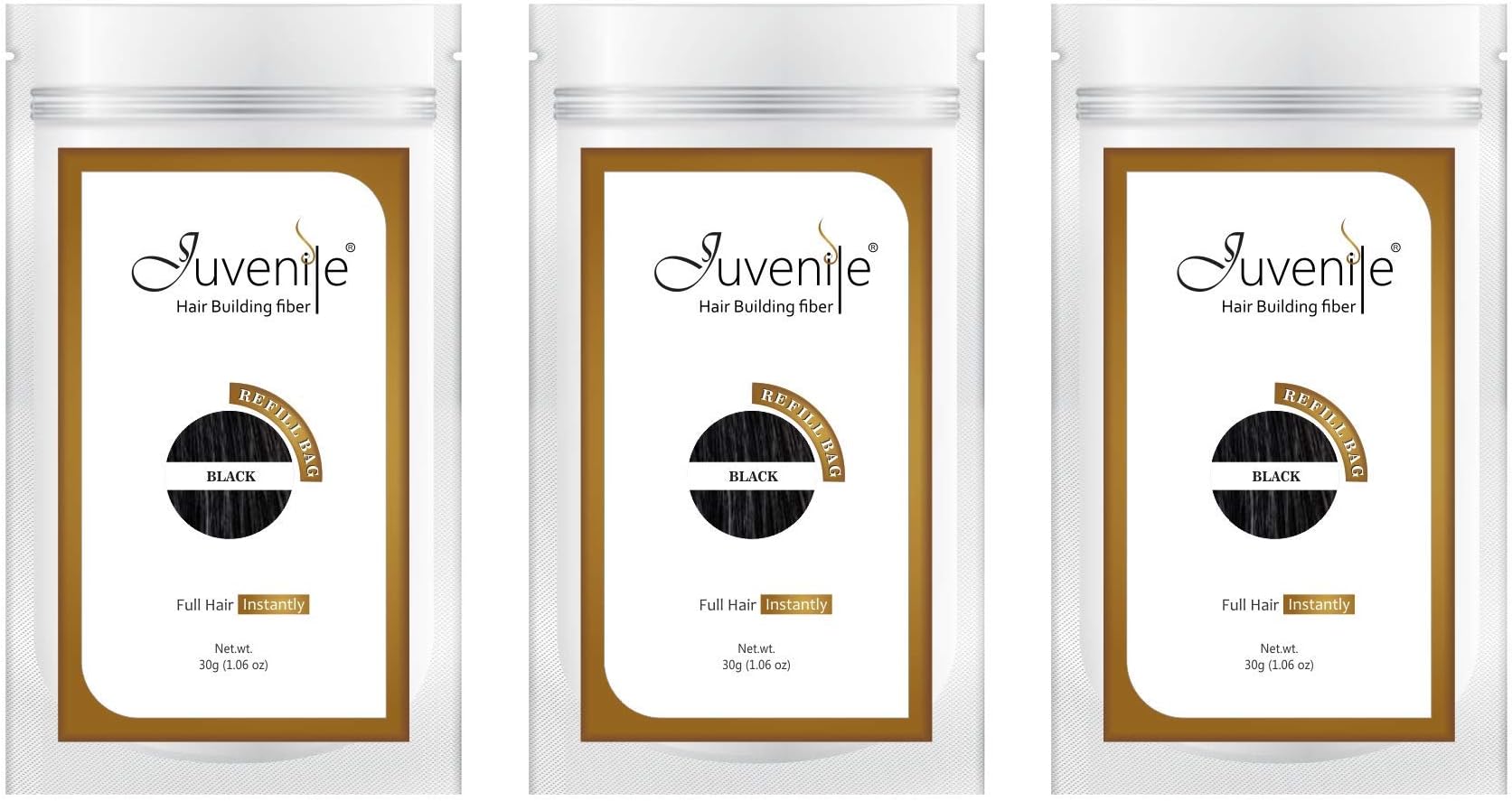 Juvenile Hair Fiber Refill Pack Black 90 Gram (30 Gram Each)