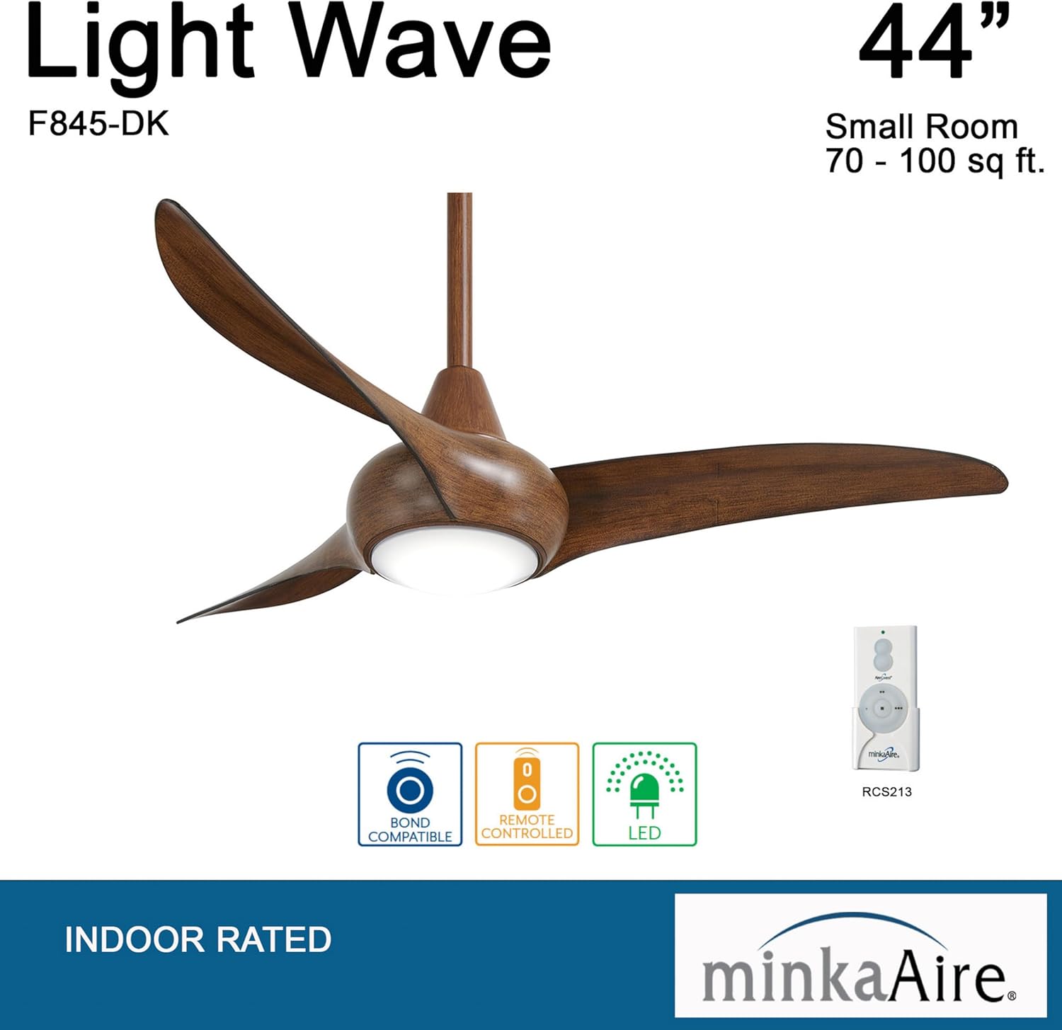 Minka-Aire F845-DK Light Wave 44" Ceiling Fan with LED Light and Remote Control in Distressed Koa Finish