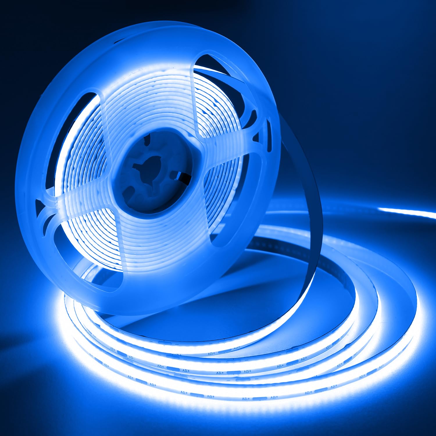 iNextStation 5M Blue COB Strip Lights, 12V Cuttable LED Tape Light, CRI 93+ Dotless Flexible Dimmable LED Lights for Bedroom TV Backlight Gaming Room Monitor Bar Wine Fridge DIY Lighting (No Plug) — image 1