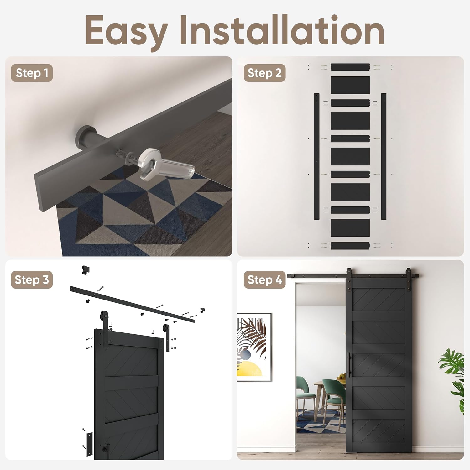 JUBEST 32" x 84" Barn Door, Slding Barn Doors Kit Wave-Shape Door Panel with Hardware Kit Include, Easy Installation, Solid Wood, MDF & PVC Covered, Black