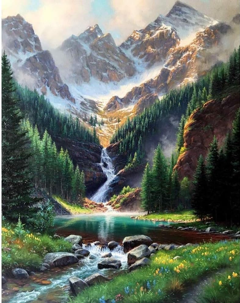 RANUR 5D Waterfall Diamond Painting Kit, Home Wall Decor, Diamond Painting Kits for Kids and Adults, Stunning DIY Decor with Rhinestone, Artistic Masterpieces