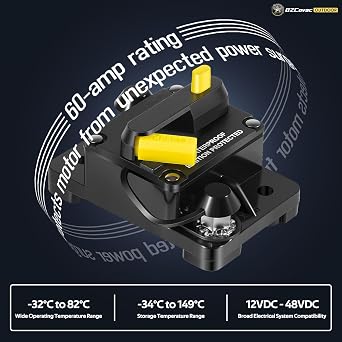 MKR-27 Circuit Breaker for Minn Kota Trolling Motors, 60 Amp, Waterproof Panel Mount, Manual Reset