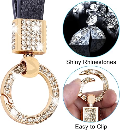 Miniatura 2 de Llavero de cuero genuino para automóvil, llavero universal brillante para mujer, llavero de cuero para llaves de automóvil con anillo en D