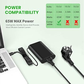 65W USB-C Charging Cable Power Supply Dell Latitude 3550 3560 3570 3580 5175 5250 5280 5450 5480 5490 5580 5590 5590 7420 7370 7275 7280 XPS 12 9250 13 9350 9360 9365 9370 Chromebook 3105
