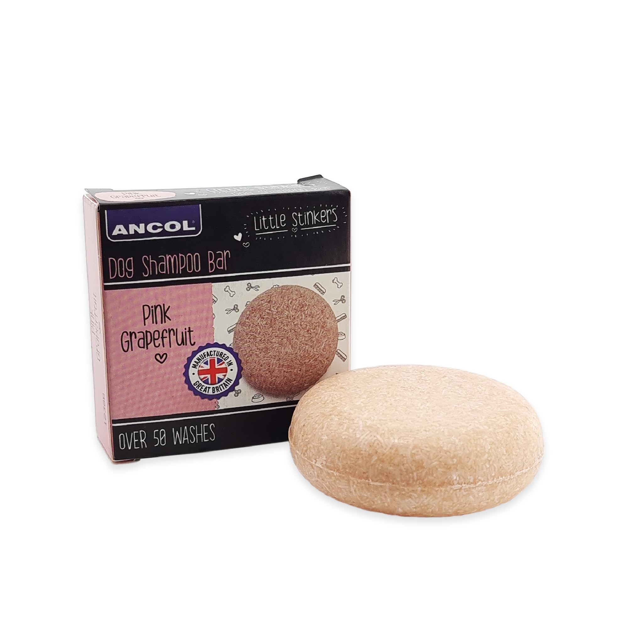 Ancol Little Stinkers Dog Shampoo Bar Pink Grapefruit - Vegan Puppy Pets Coat Skin Cleanser - Professional Grooming Pets Product