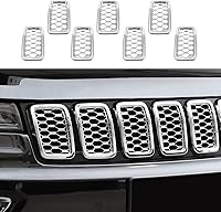 Vista 8 de RT-TCZ 7 piezas de insertos de malla para parrilla delantera, kit de insertos de cubiertas de anillos para Jeep Grand Cherokee 2017 2018 2019 2020