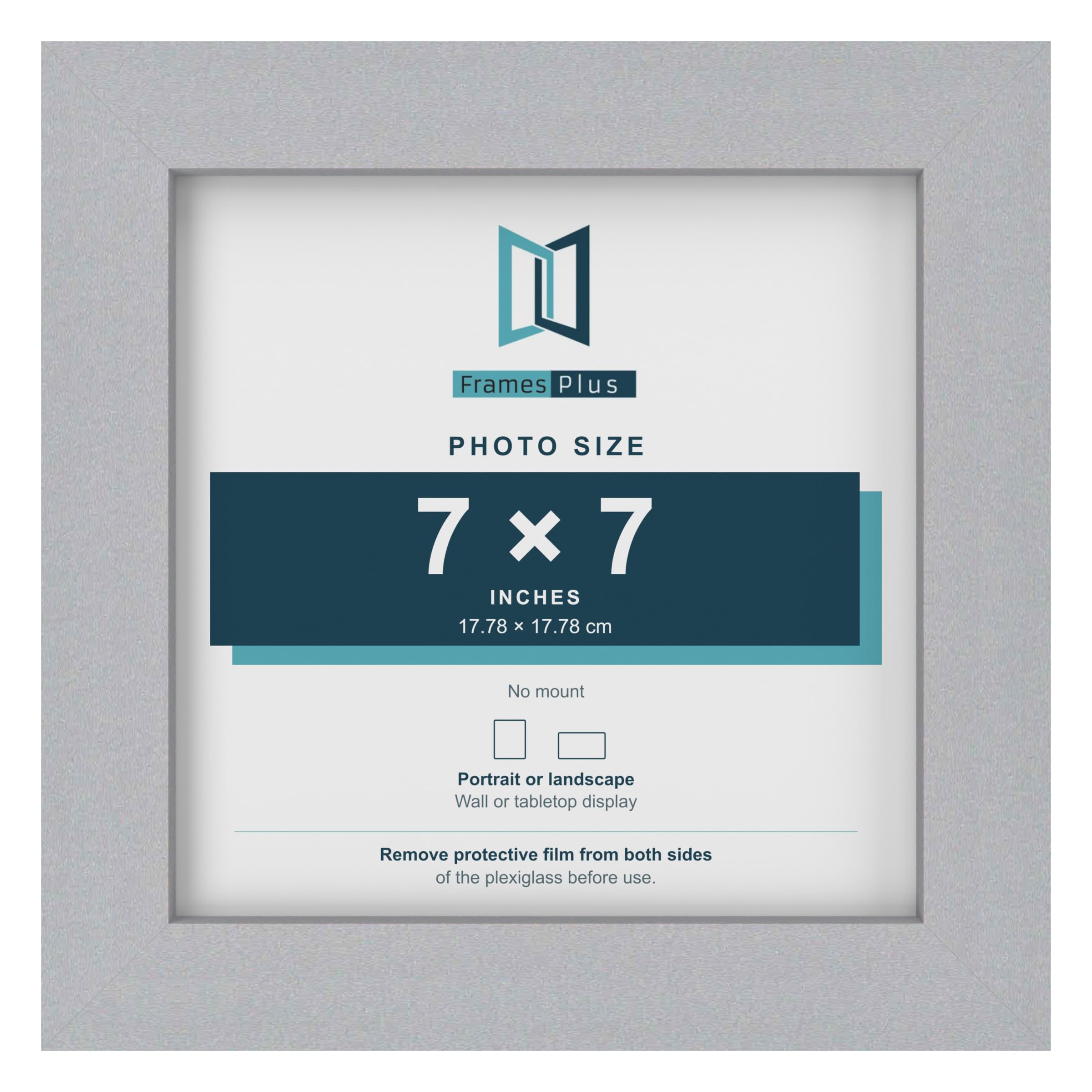 FramesPlus 7x7 Inch Square Picture Frame, Silver, Modern Photo Frame — image 1