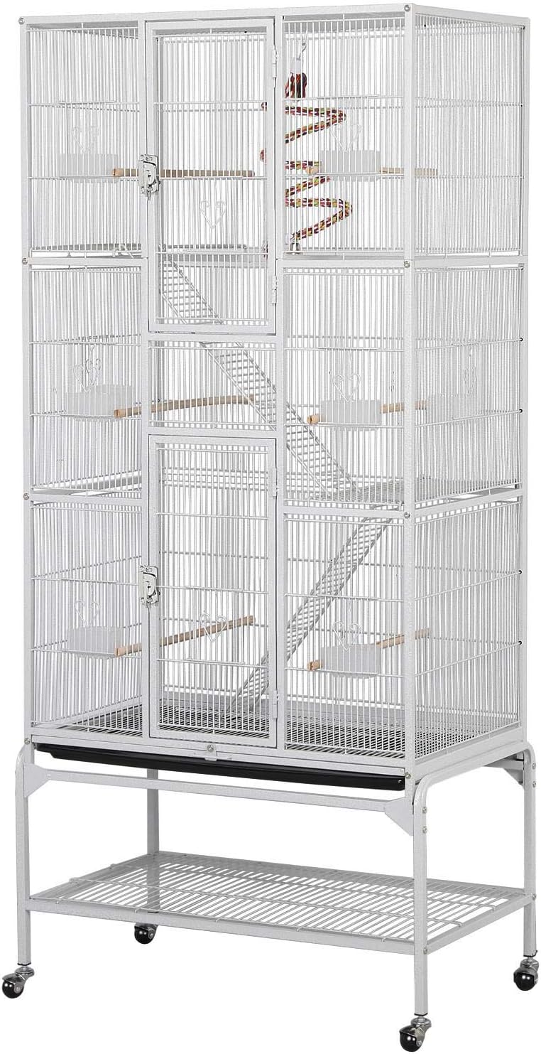 Yaheetech 69'' Extra Large Bird Cage Metal Parrot Cage w/Detachable Stand for Mid-Sized Parrots Cockatiels Conures Parakeets Lovebirds Budgie Finch, White