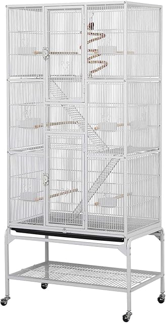 Yaheetech 175cm Large Iron Pet Cage for Rat/Ferret/Chinchilla/Degu/Hamster/Guinea pigs or other Small Animal Pets Rodent Cage With Wheels White