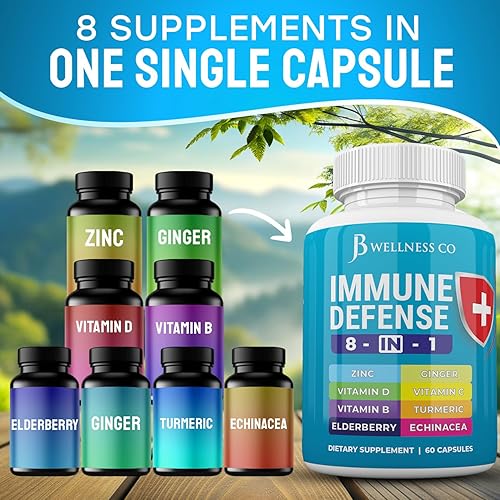 Miniatura 5 de Cápsulas de apoyo inmunológico 8 en 1  Suplemento de zinc, vitamina D3 5000 UI, vitamina C 1000 mg y saúco  Suplemento de refuerzo inmunológico con