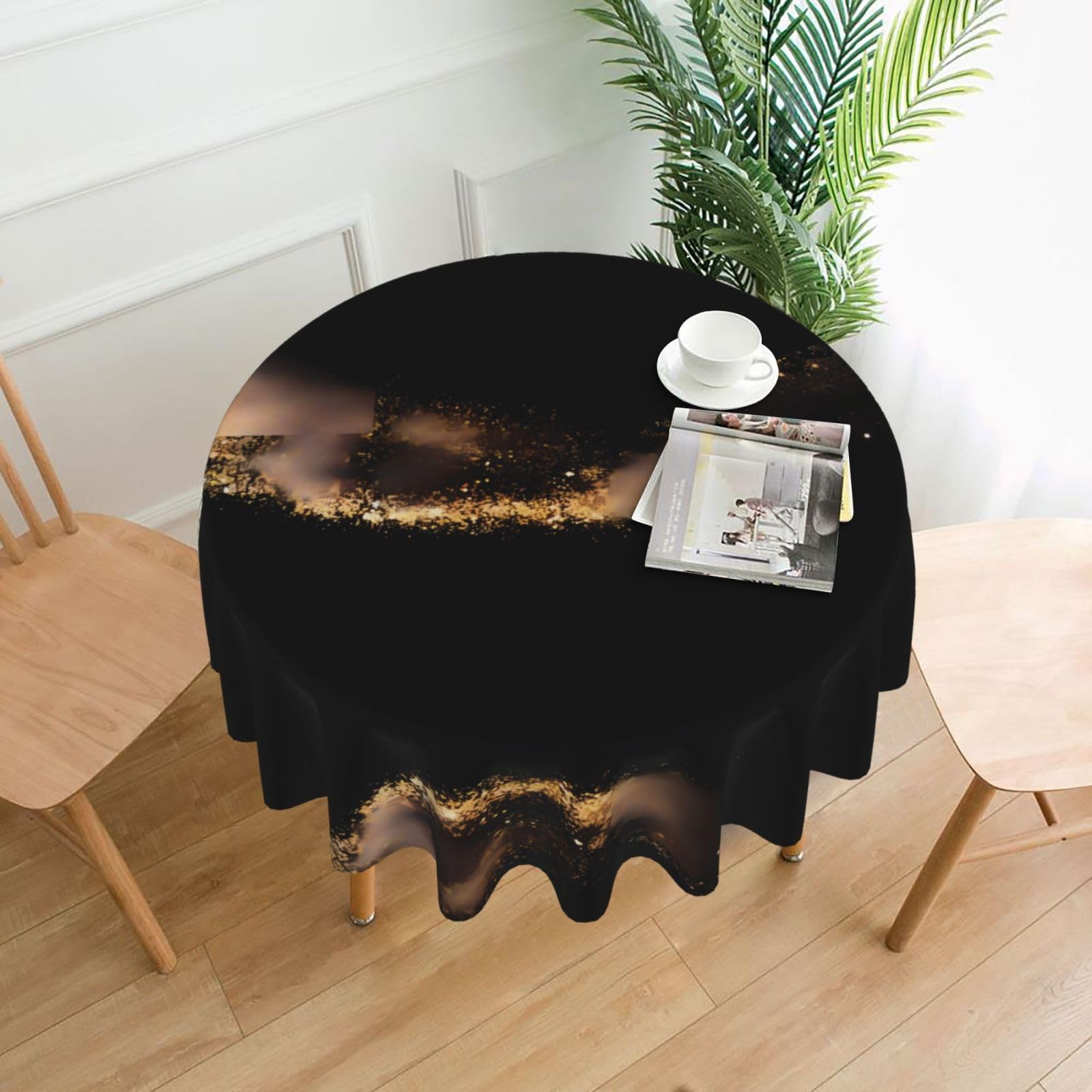 hhxvcv Gold Black Sand Round Tablecloth – Dining Table Cover