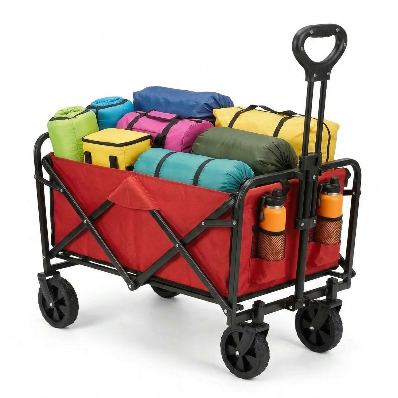 Carrello Pieghevole con Manico Retrattile, Tessuto Oxford, 43x78,5 cm, Portata 75 kg, Blu e Rosso, Perfetto per Campeggio, Giardinaggio e Gite in famiglia (Rosso)