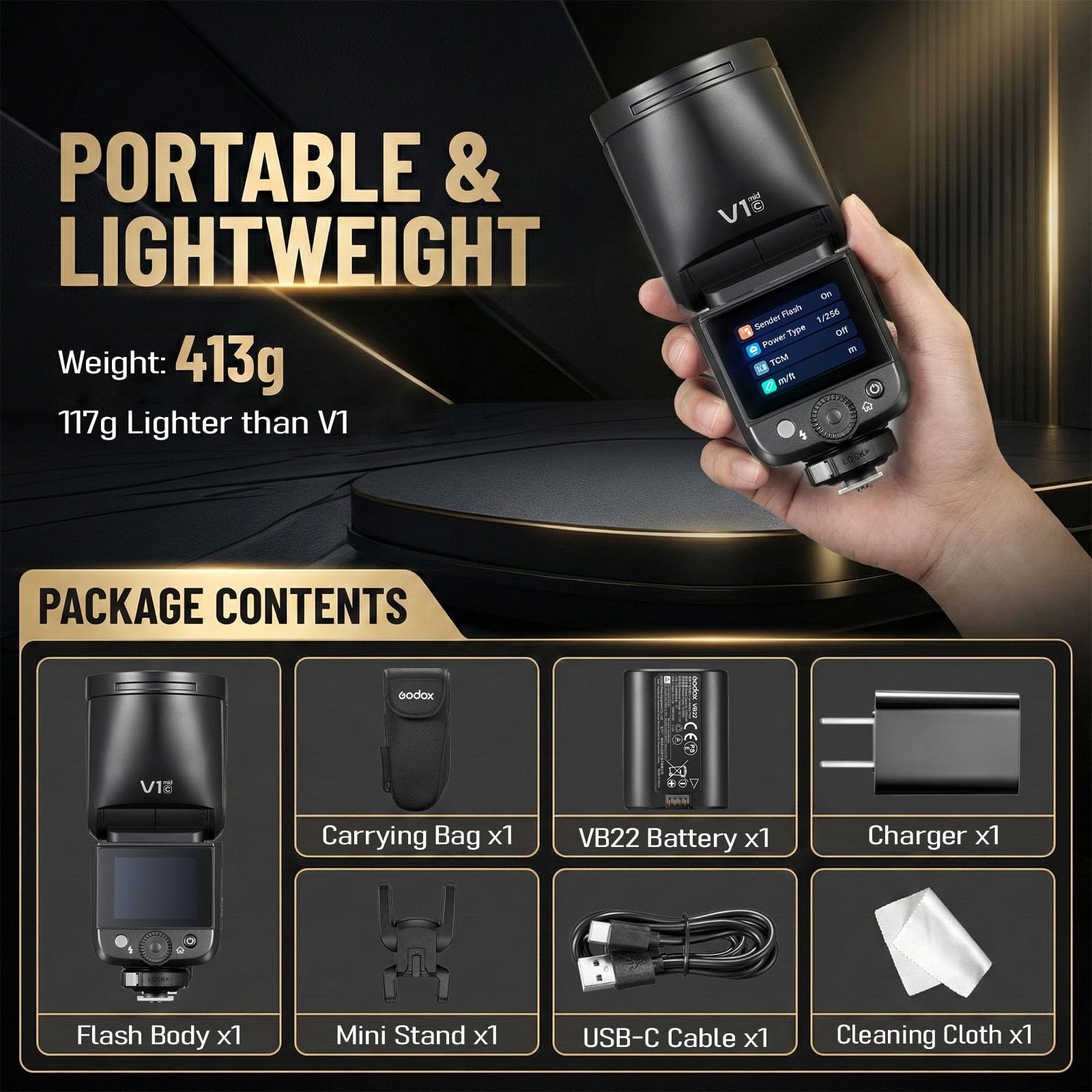 Godox V1 MID S Flash per Sony, Speedlite a testa rotonda 55Ws, 24mm, TTL HSS 1/8000s, oltre 650 lampi, V1MID