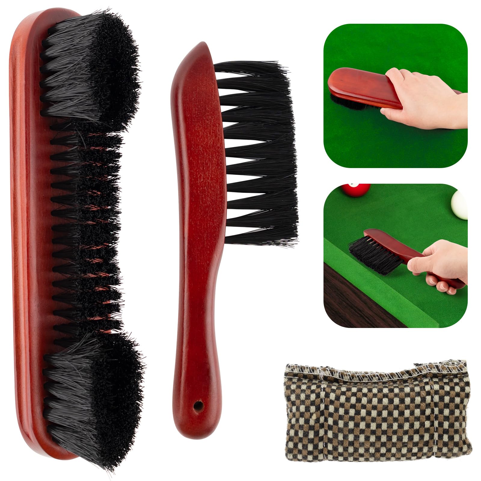 AUEAR, Set of 3 Billiards Pool Table and Rail Brush with Billiard Cue Snooker Cloth Cleaner (Brown Color)-picture-26