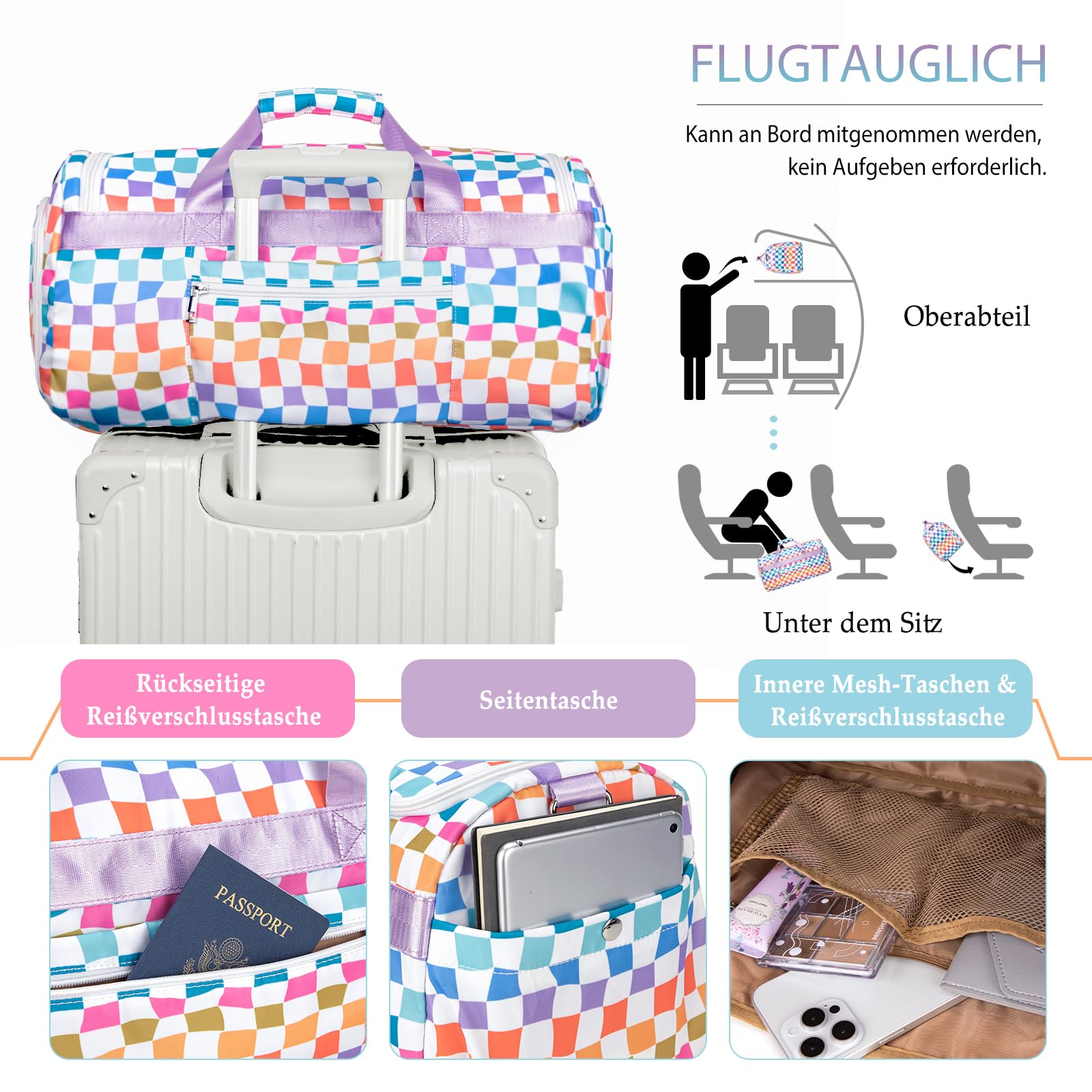 Bosidu Sporttasche für Damen & Herren, Große Reisetasche mit Schuhfach & Nassfach, Leichte Weekender Tasche, Fitness Tasche für Sport, Gym, Reise & Übernachtung