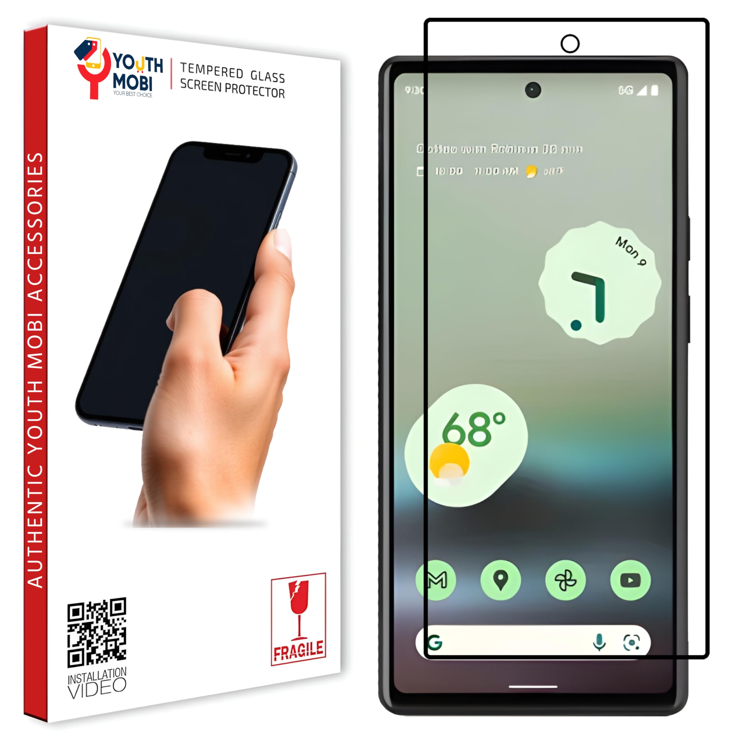 YOUTH MOBI Edge To Edge Tempered Glass For Google Pixel 6A / Google Pixel 7A (6.1 Inch) With Easy Self Installation Kit Cellphone| Black Pack Of 1-image-16