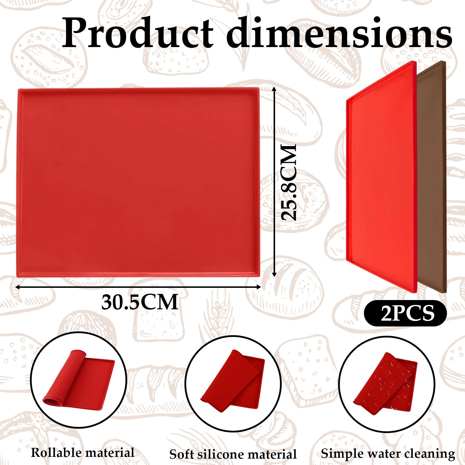 Swiss Roll Cake Mat - Tapis de cuisson en silicone Plateau de cuisson flexible Moule à biscuits en silicone pour biscuits à pizza, Feuille de plaque de cuisson pour four résistant à