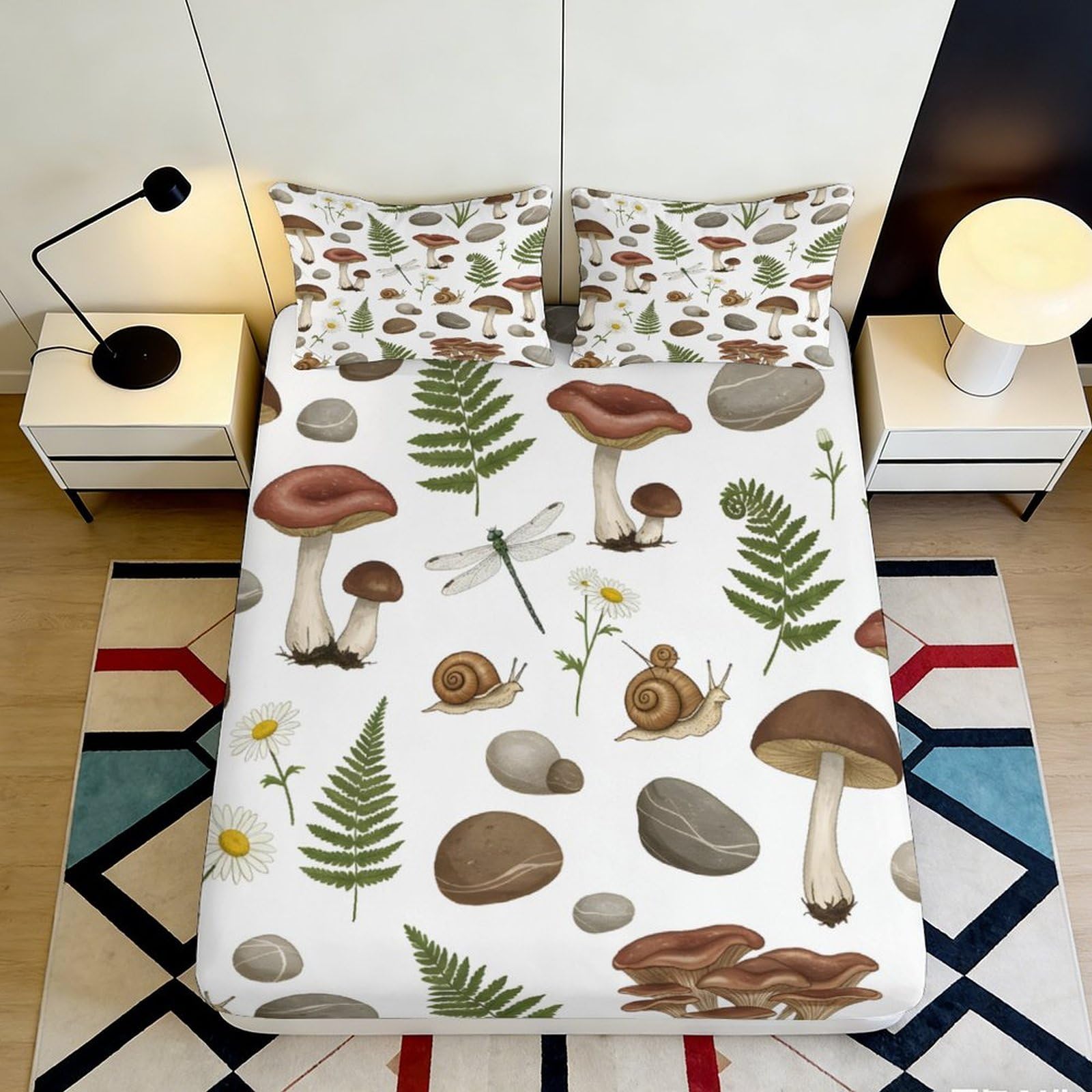 Pnayamiorkfel Style-10 3D Printed Forest Mushroom Fitted Sheet Microfiber Anti-Slip Botanical Snail Bed Cover For Bedroom Guest Room Decor 90X200x25cm