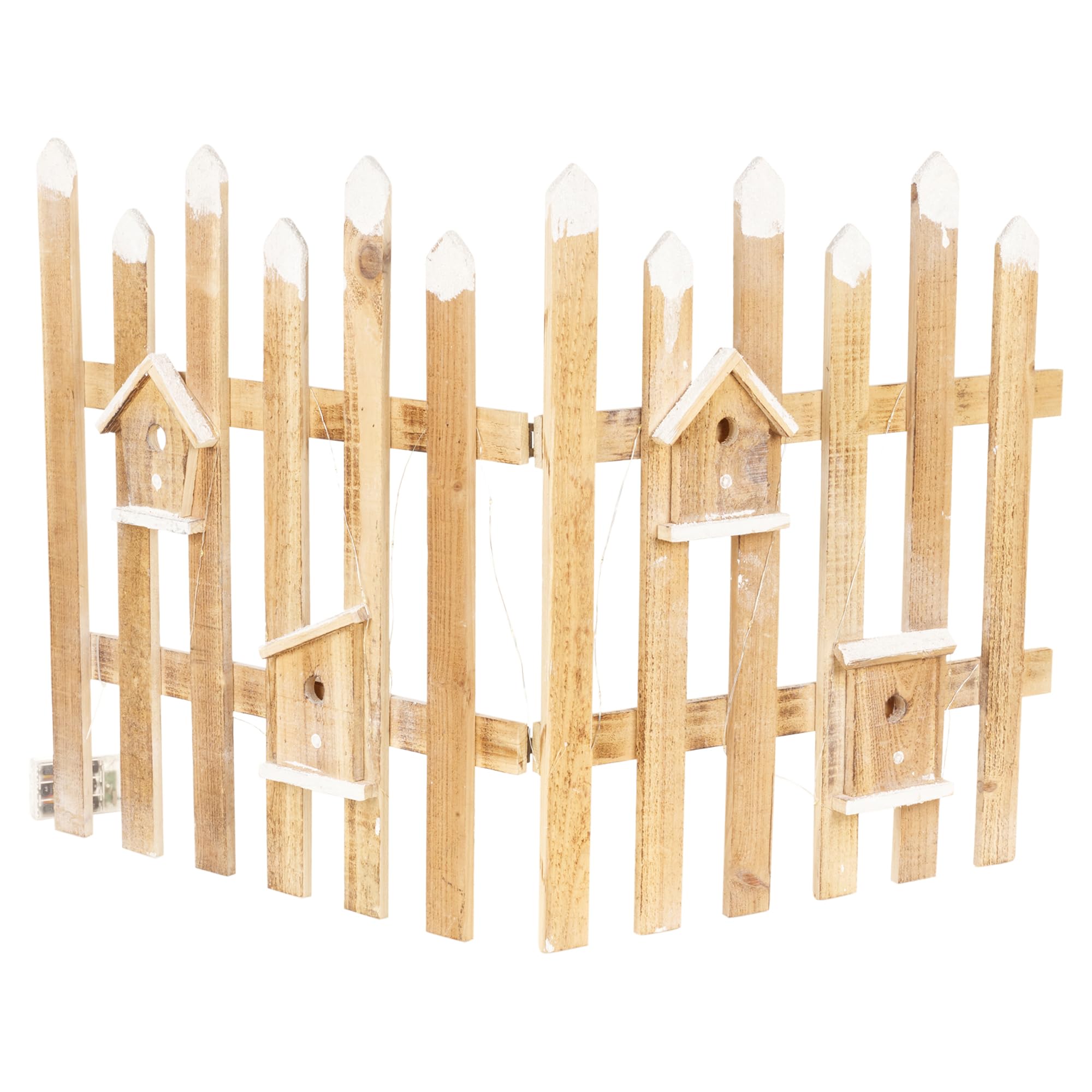 Urbnliving Light Pre Lit Led Up Wooden Snow Topped Christmas Tree Picket Fence | Xmas Tree Skirt Stand Border Fence Decoration (1, 98Cm L X 4Cm D X 57Cm H)
