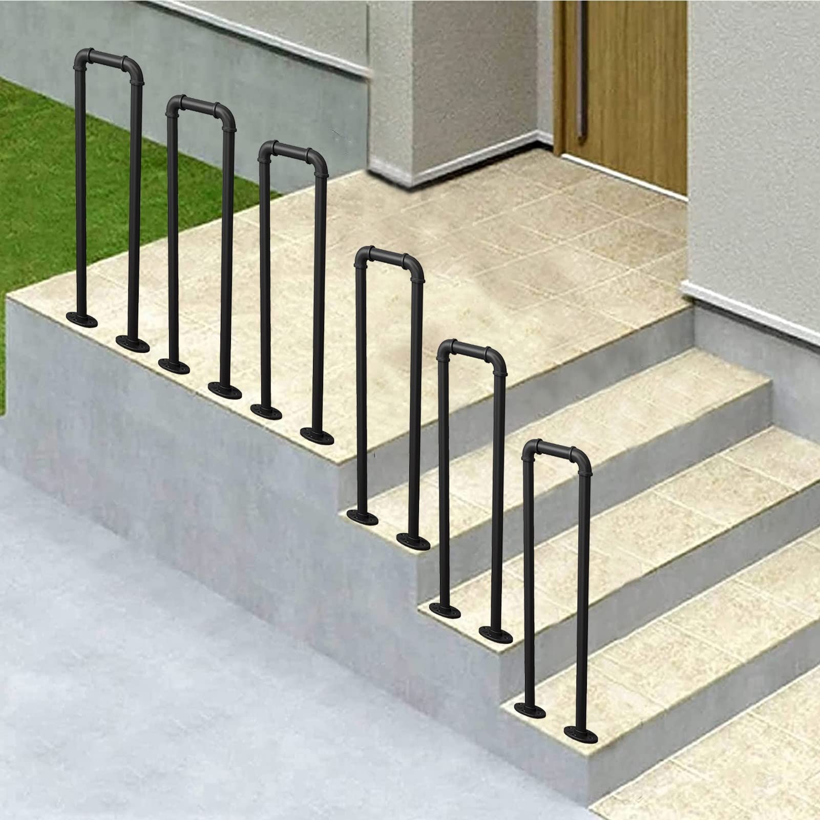 KHLMSRXJ Indoor and Outdoor Stair Handrails, Powder Coating Stair Railings Handrail Kits, Arched Wrought Iron Stair Rail, Matte Black Hand Rails Armrest for Porch Garden/90Cm(2.9Ft)