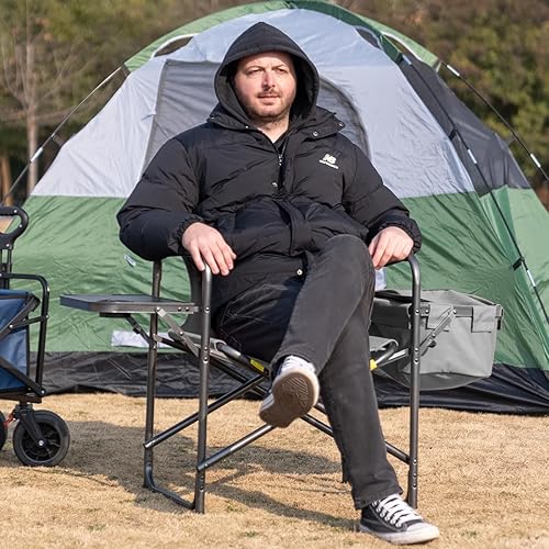Miniatura 2 de Director - Juego de 2 sillas de campamento con bolsa enfriadora y bandeja lateral plegable, silla de césped plegable resistente de 400 libras, silla