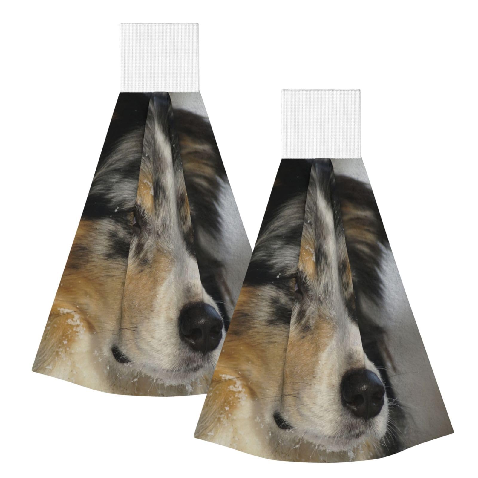 DOPKLNA Australian Shepherd, 2 Pcs Hanging Coral Fiber Hand Towels for Bathroom, Absorbent Kitchen Towels