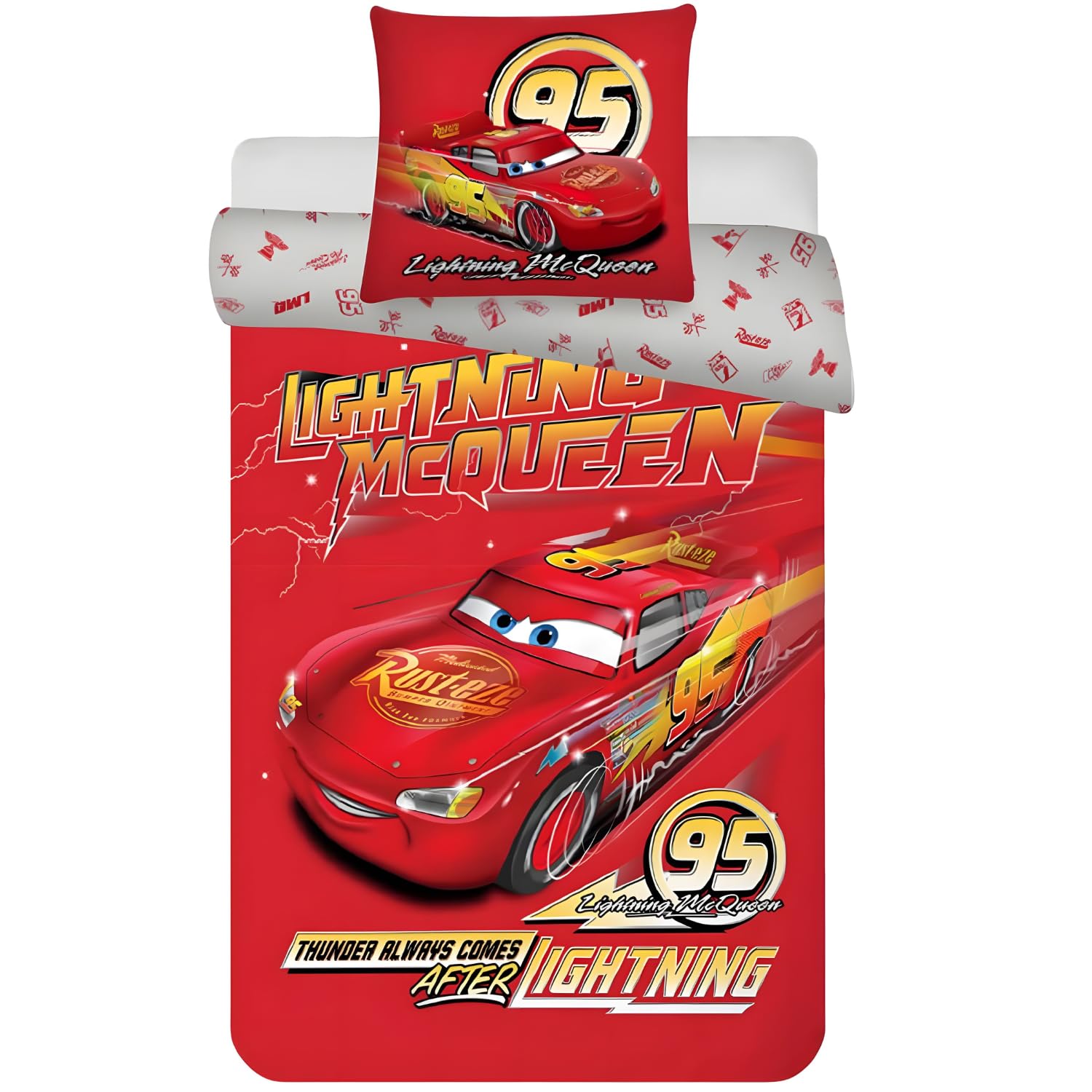 Disney Cars Bettwäsche-Set für Juniorbett | Bettbezug 100x135 cm & Kissenbezug 40x60 cm, 100% Baumwolle | Weiche & atmungsaktive Kinderbettwäsche | Lightning McQueen Bettwäsche-Set für Kleinkinder