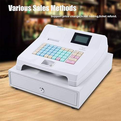 Miniatura 3 de DYRABREST Caja registradora electrónica de gran capacidad con sistema de gestión de efectivo y función de restaurante con llave blanca para