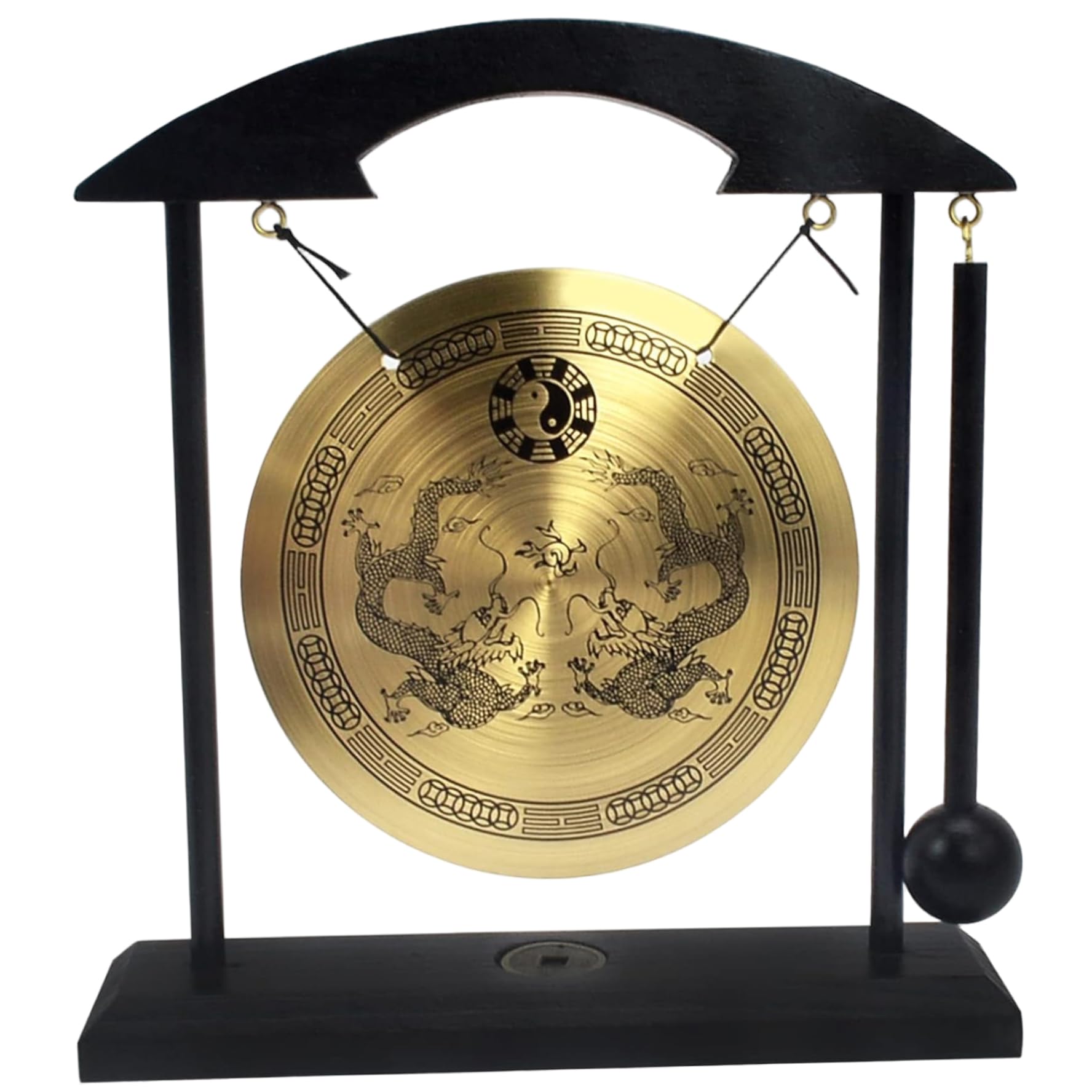 Gong de escritorio 7, 87 x 7, 28 x 1, 89 pequeño adorno de gong Feng Shui de latón con soporte, decoración Zen creativa para el hogar, oficina, dormitorio, entrada, espacio de meditación