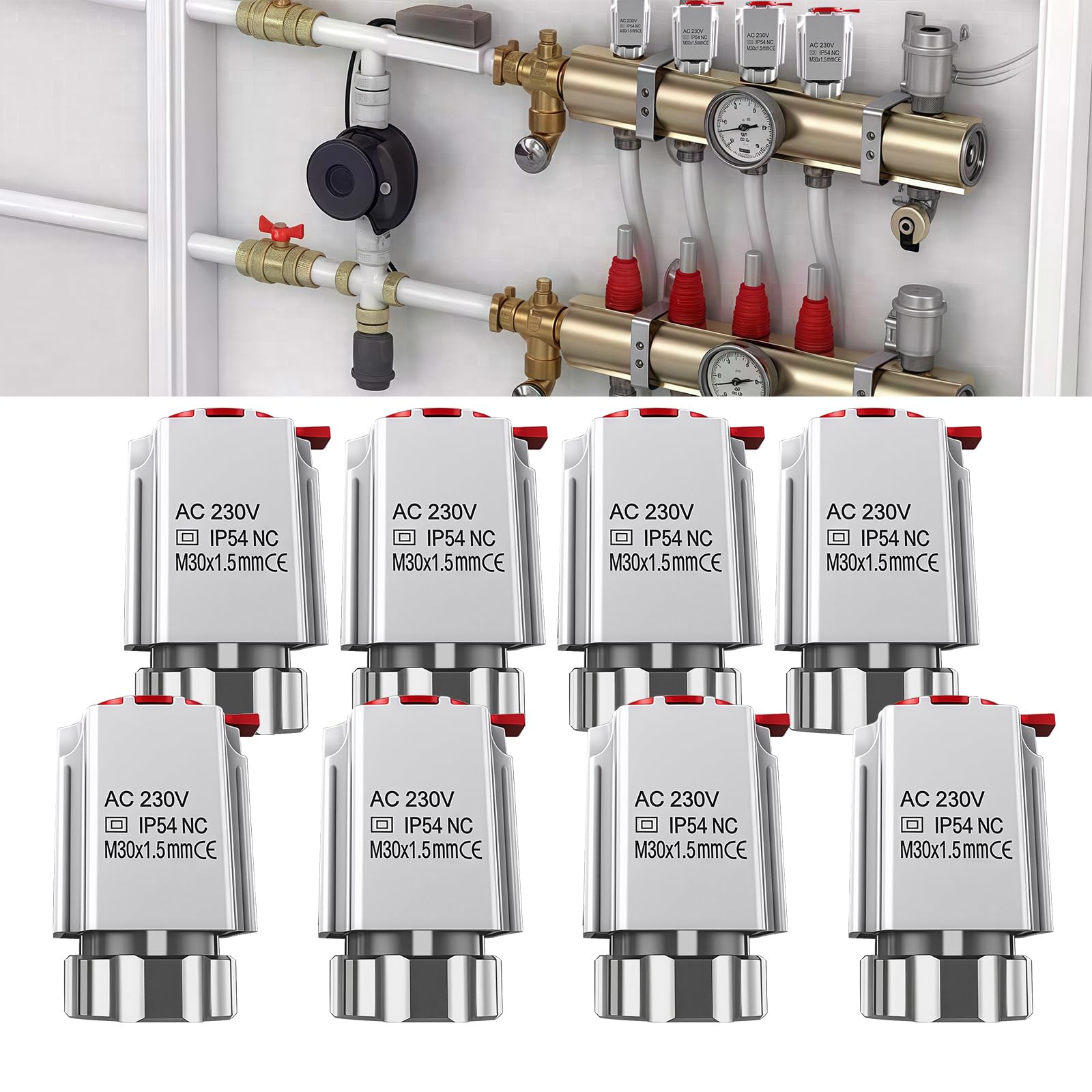 Attuatore AC 230 V per riscaldamento a pavimento, attuatore termico elettrico M30 x 1,5 mm, attuatore per valvola di riscaldamento a pavimento, attuatore per la maggior parte dei collettori per il