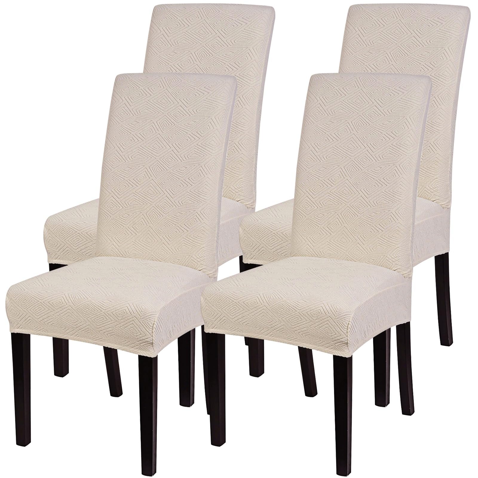 SearchI Jacquard Dining Room Chair Covers Set of 4, Stretch Kitchen Chair Covers Washable Parsons Chair Slipcover Removable Dining Chair Protectors