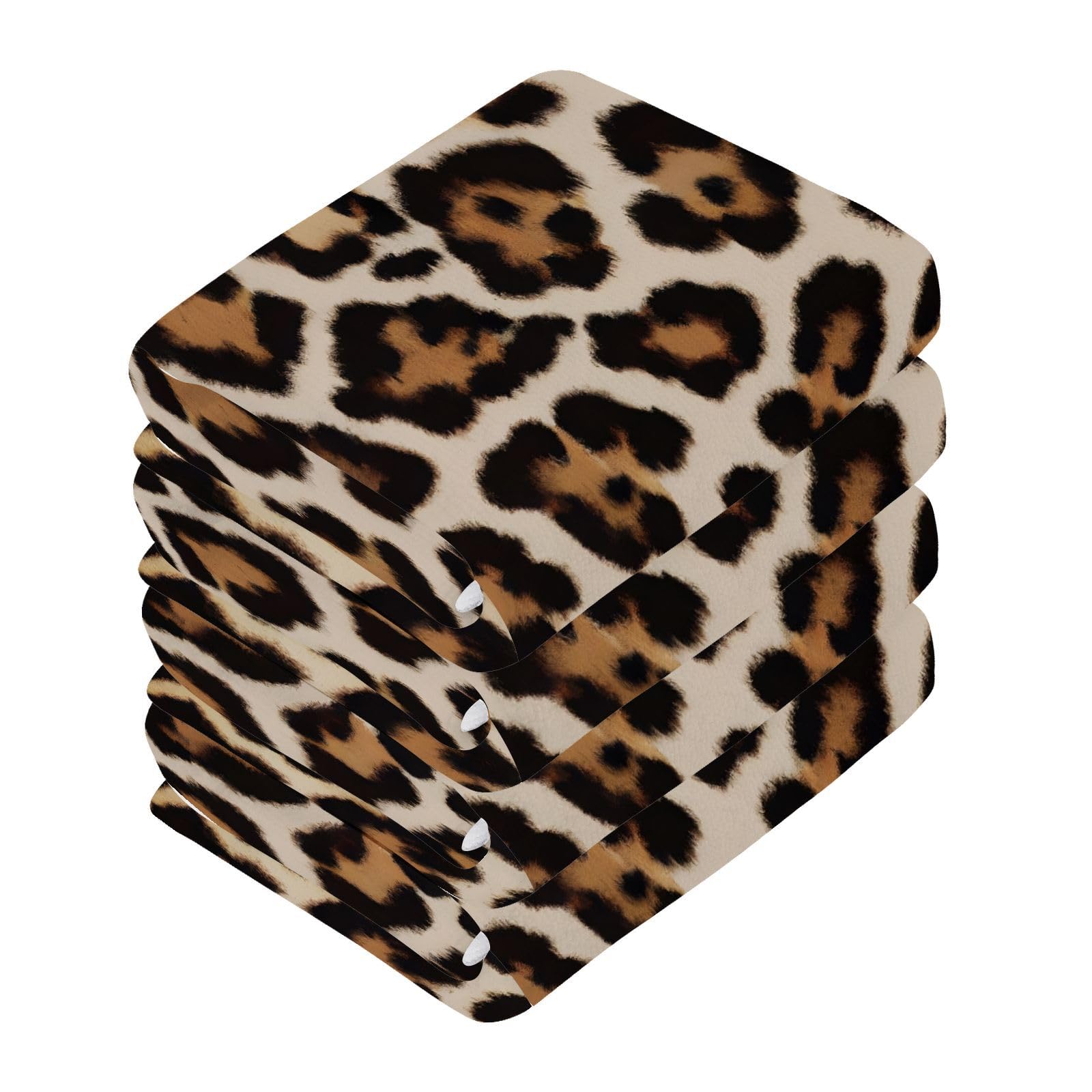 YANENDIE Retro Leopard Washcloths Towels, Highly Absorbent and Soft Cotton Face Cloths, 4 Pack Quick Dry Wash Cloths - 12 X 12 Inches