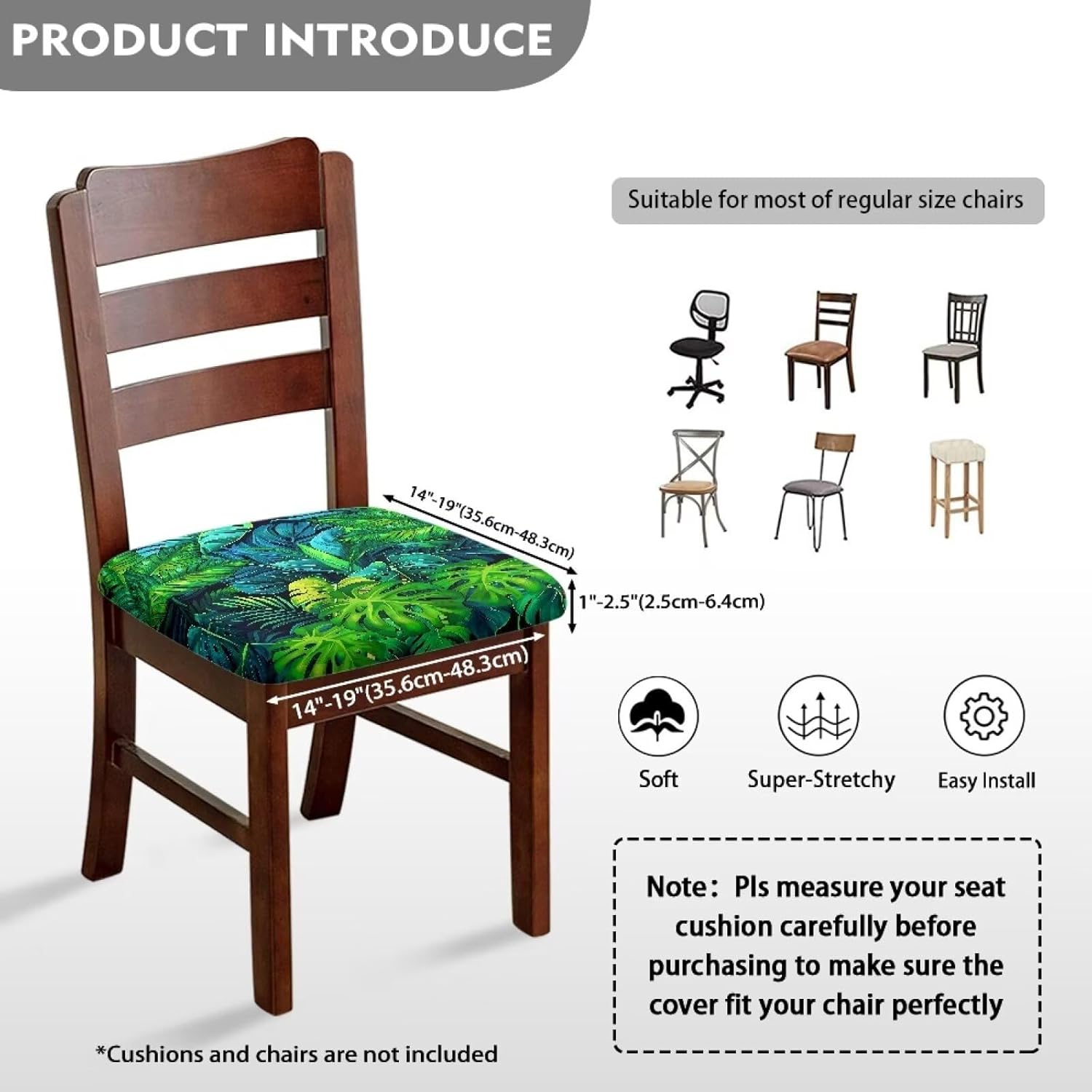 Single Square Chair Cushion Cover Tropical Leaves Practical Dining Chair Seat Cushion Slipcover Durable Office Chair Seat Cover Banquet High Chair Seat Cushion Cover