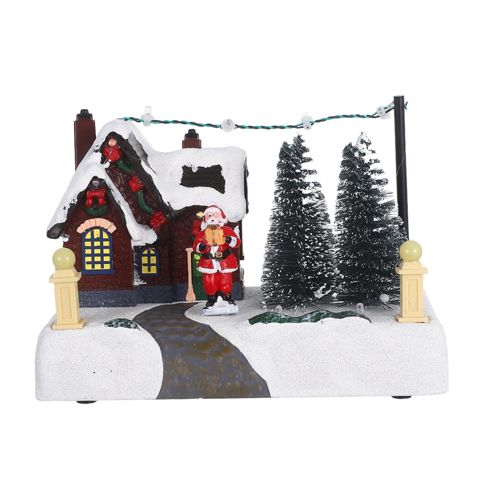 Adornos Luminosos Navideños Casa de Pueblo Caja Musical Decorativa de Resina Adorno Navideño de Escritorio para Decoración Festiva de Casa Iluminada