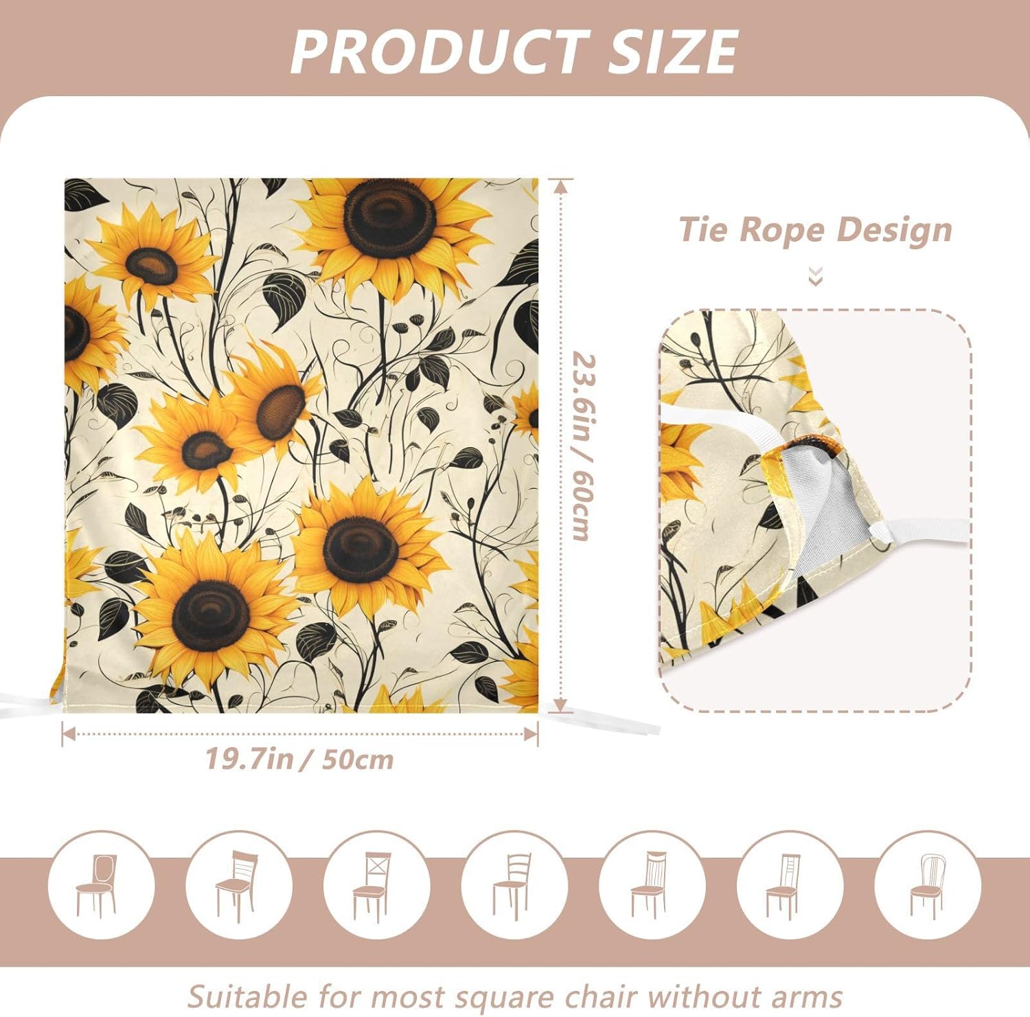 ALAZA Retro Sunflowers Chair Back Cover Set of 6, Washable Reusable Removable Chair Slipcovers Decorative Chair Cover for Home Kitchen Wedding Party