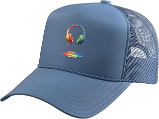 Colorful Dripping Headphones Gaming Art Rainbow Gamer Decor Trucker Hat with Adjustable Mesh Back