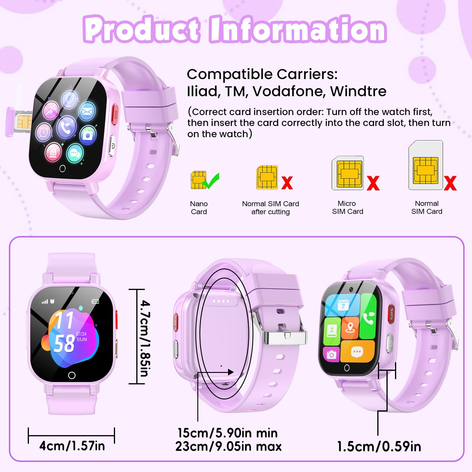 Montre Connectée Enfants GPS, 4G Smartwatch Téléphone pour Filles et Garçons avec Appel, Vidéo, SOS, Chat, Mode Classe Podomètre, Jeux, Réveil, Montre Intelligente Enfant 4 à 12 Cadeau (Violet)