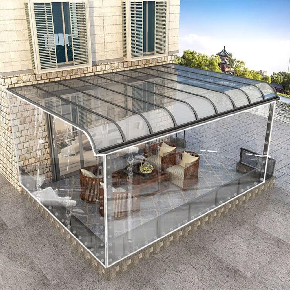 2m x 2m Plane Transparent mit ösen wasserdichte Durchsichtig Abdeckplane PVC 400 g/m² Für Pavillon, Balkon, Balkonmöbel,Gartenmöbel. mit Seil