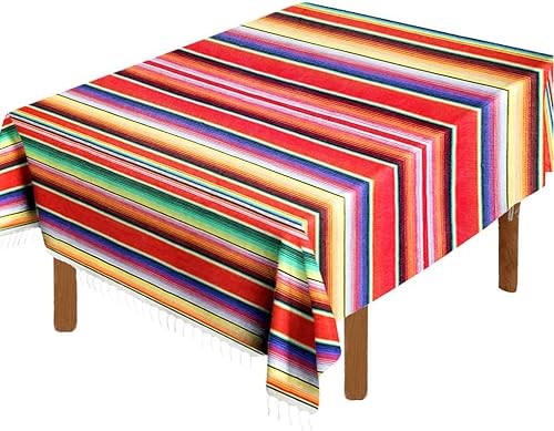 Fowecelt - Camino de mesa de sarape mexicano de 14 x 80 pulgadas, manta tejida a mano, camino de mesa mexicano de rayas coloridas, decoraciones de
