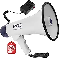 Pyle Alto-falante Megafone PA portátil compacto – Bullhorn portátil de 40 W com lanterna de LED, sirene de alarme, volume ajustável, microfone destacável, alimentado por bateria para uso interno e