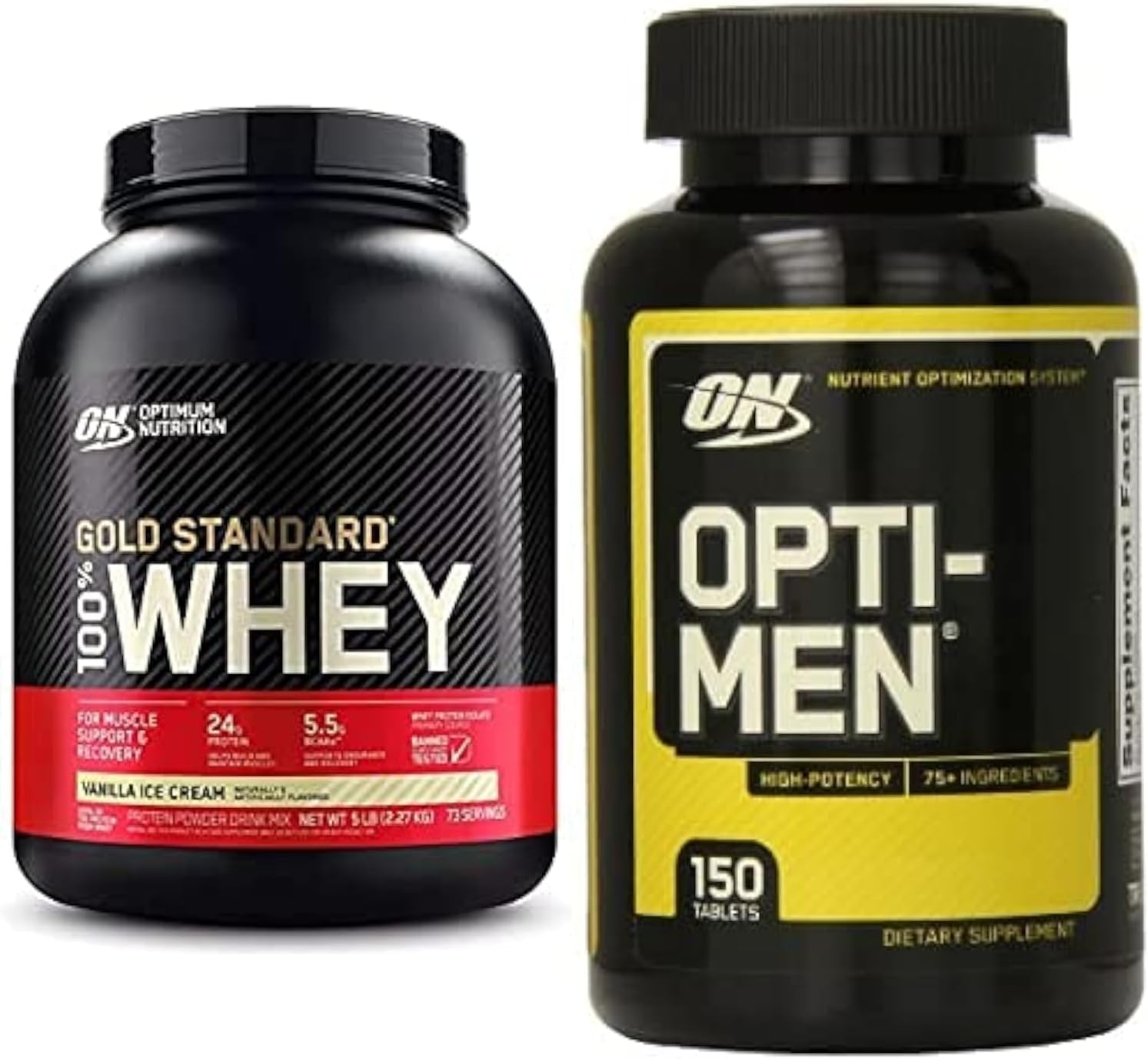 Gold Standard 100% Whey Protein Isolate Powder, Vanilla Ice cream, 5 lb + Optimum Nutrition Opti-Men 150 Tabs
